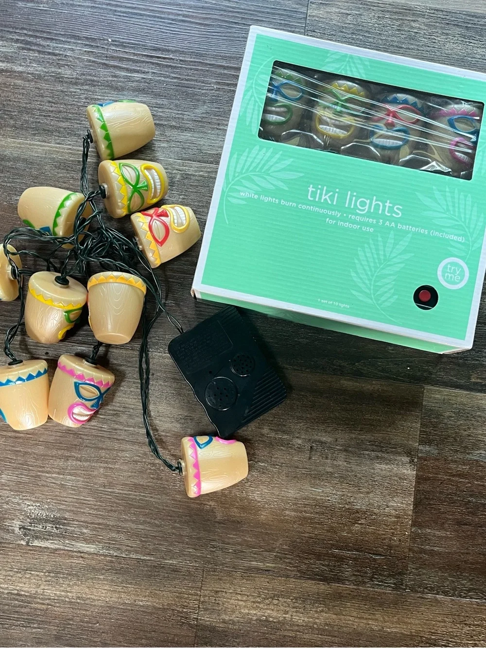 Tiki Lights String - Colorful Masked Faces (Green, Yellow, Blue, Pink)